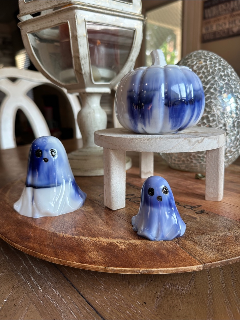 Blue Swirl resin Pumpkin & Ghost set